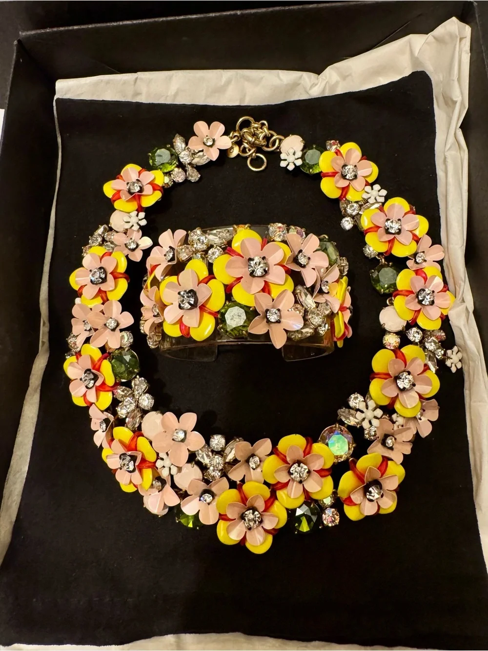 Vintage Rare J.Crew Floral Bib Statement Necklace & Flower Cuff Complete Set